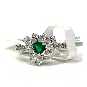 Ring Bomb Party Lab Created Emerald & Diamond Cocktail Ring Rhodium Plated Sz 8